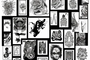 sketch sleeve black background tattoo idea
