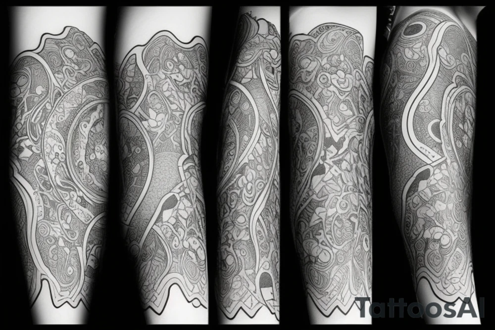 sketch sleeve black background tattoo idea