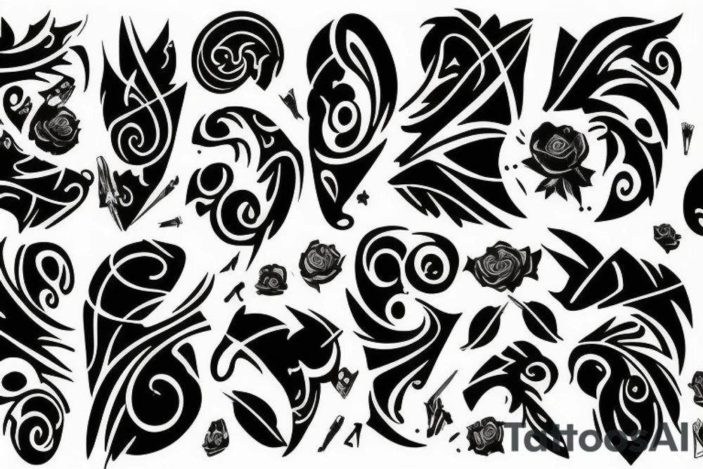 sketch sleeve black background tattoo idea