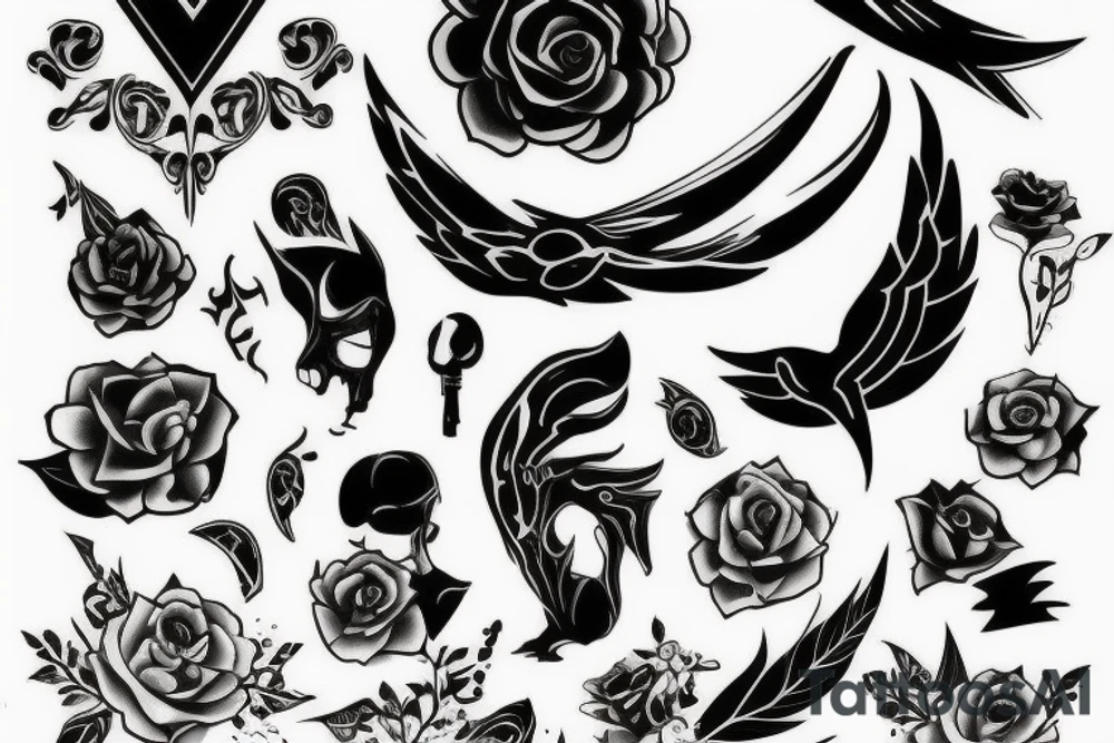 sketch sleeve black background tattoo idea