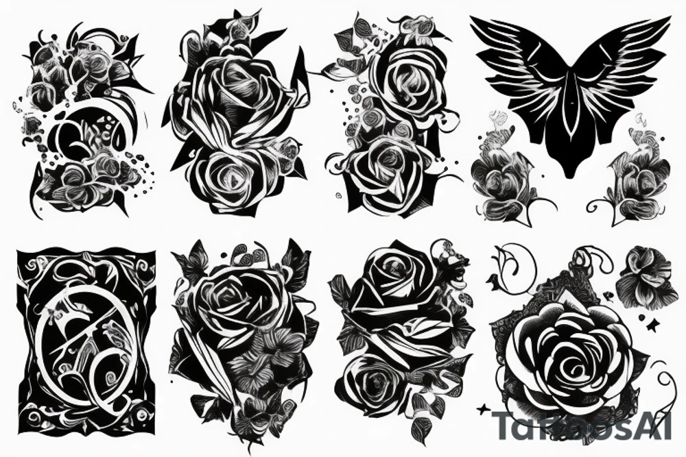 sketch sleeve black background tattoo idea