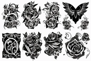 sketch sleeve black background tattoo idea