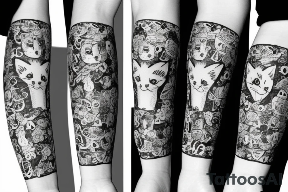 paws cat sleeve tattoo idea