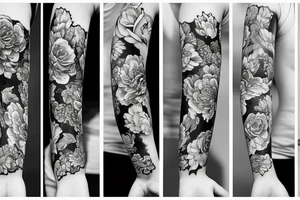 cat paws and flowers sleeve tattoo idea