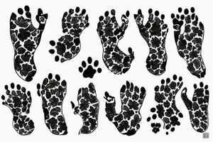 cat paws and flowers sleeve tattoo idea