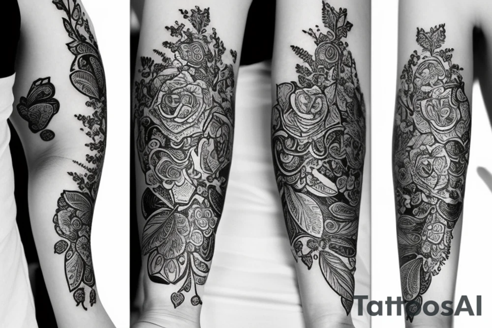 gypsophila on black background sleeve tattoo idea