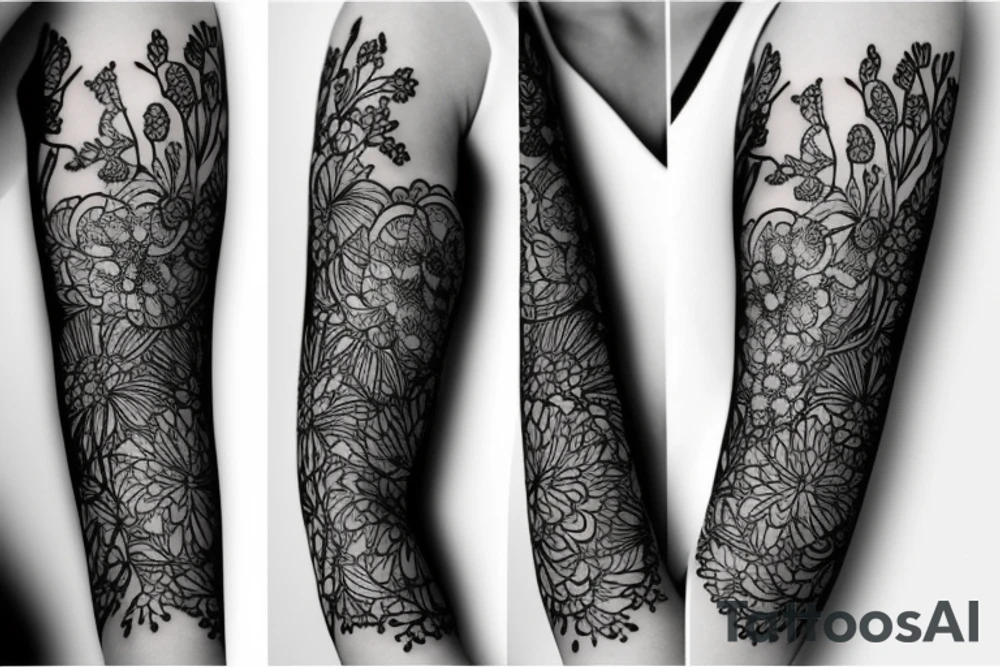 gypsophila on black background sleeve tattoo idea