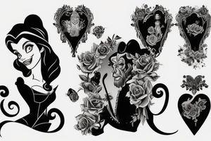the beauty and the Beast on black background sleeve tattoo idea