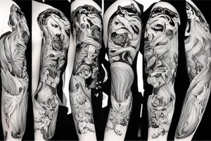 the beauty and the Beast on black background sleeve tattoo idea