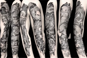 the beauty and the Beast on black background sleeve tattoo idea