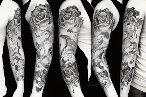 the beauty and the Beast on black background sleeve tattoo idea