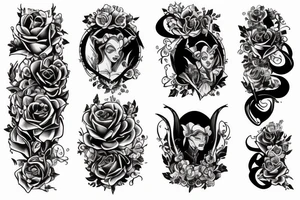 the beauty and the Beast on black background sleeve tattoo idea