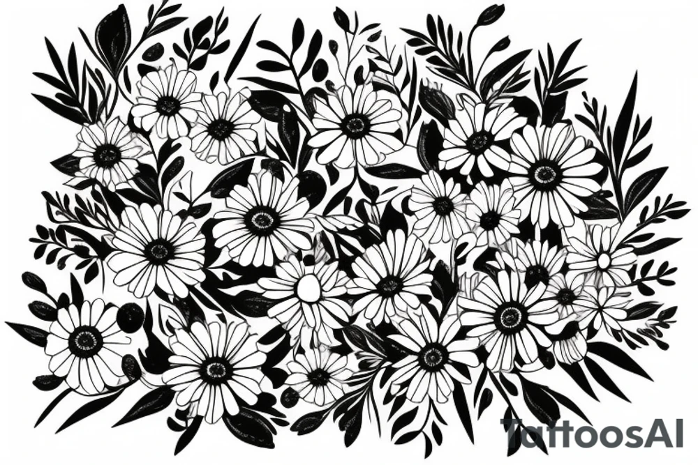 wildflowers on black background sleeve tattoo idea