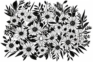 wildflowers on black background sleeve tattoo idea