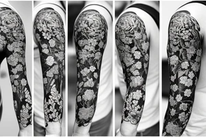 wildflowers on black background sleeve tattoo idea