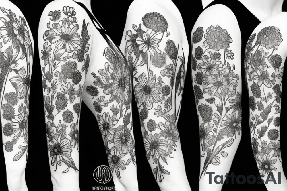 wildflowers on black backing sleeve tattoo idea