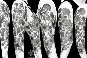 wildflowers on black backing sleeve tattoo idea