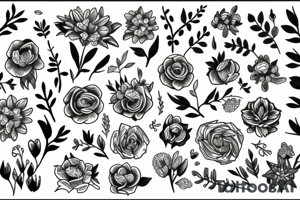wildflowers on black backing sleeve tattoo idea