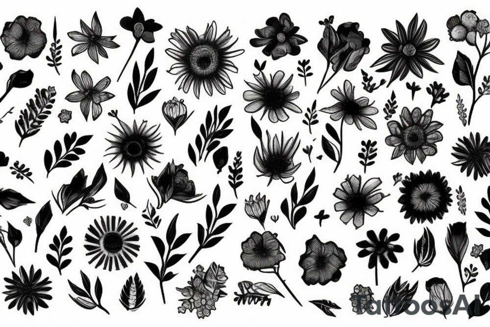 wildflowers on black backing sleeve tattoo idea