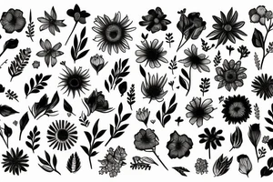wildflowers on black backing sleeve tattoo idea
