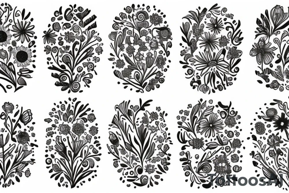 wildflowers on black backing sleeve tattoo idea