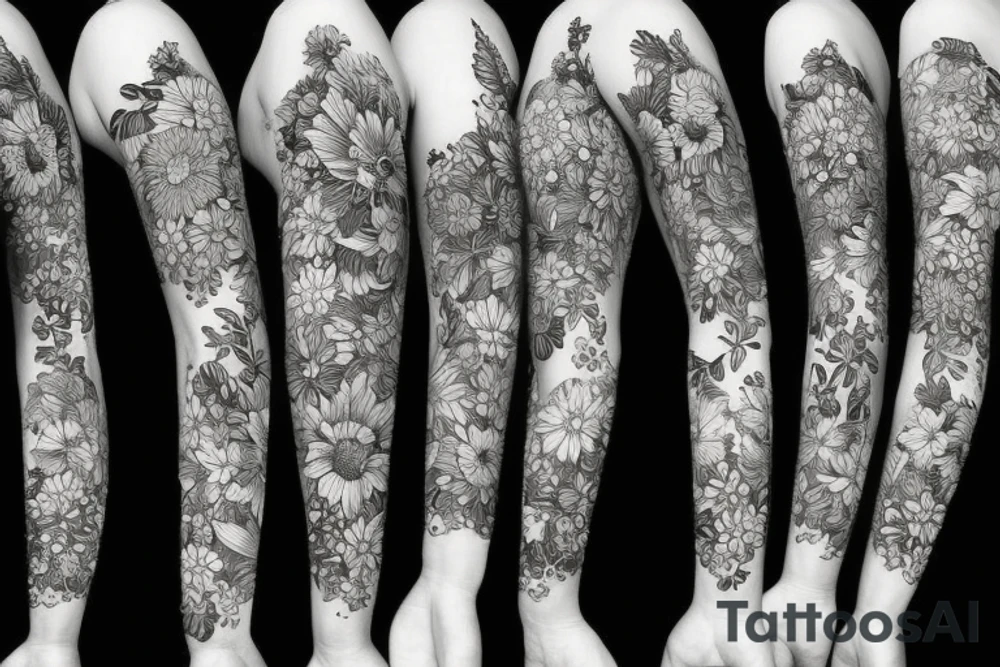 wildflowers on black backing sleeve tattoo idea