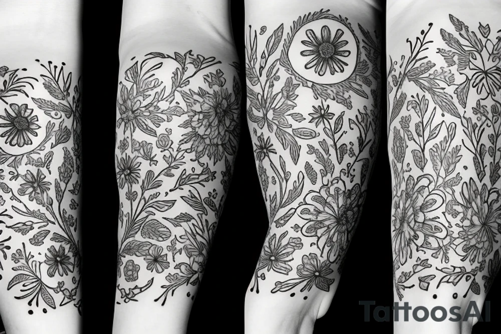 white wildflowers on black backing sleeve tattoo idea