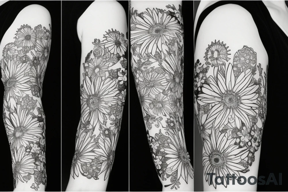 white wildflowers on black backing sleeve tattoo idea