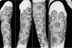 white wildflowers on black backing sleeve tattoo idea