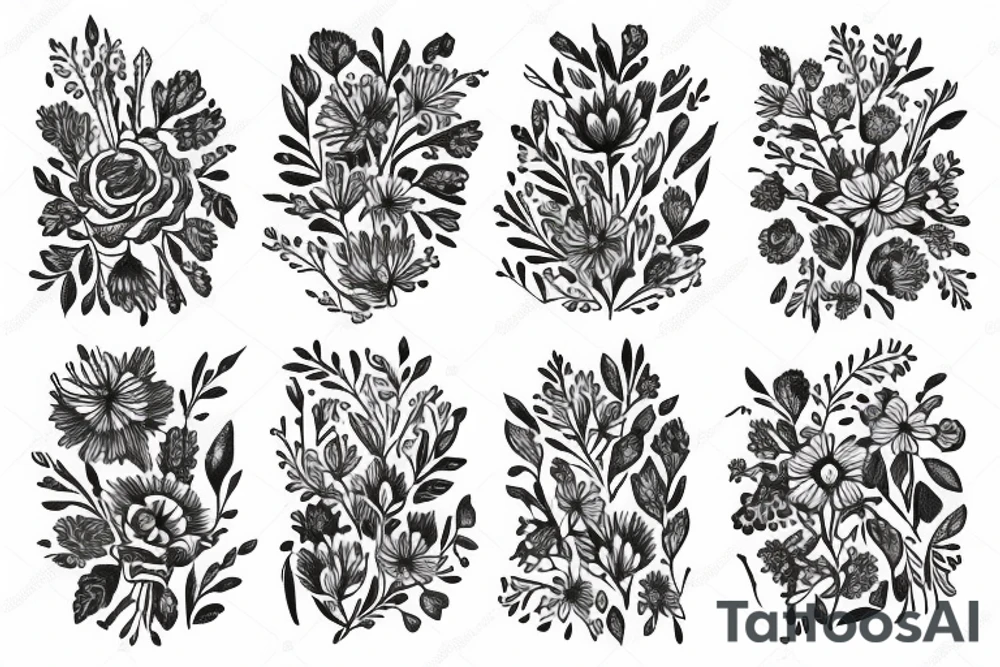 white wildflowers on black backing sleeve tattoo idea