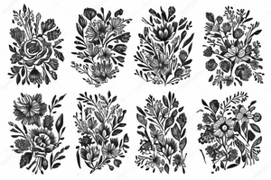 white wildflowers on black backing sleeve tattoo idea