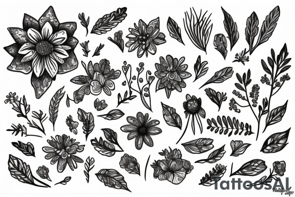 white wildflowers on black backing sleeve tattoo idea