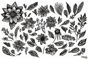 white wildflowers on black backing sleeve tattoo idea