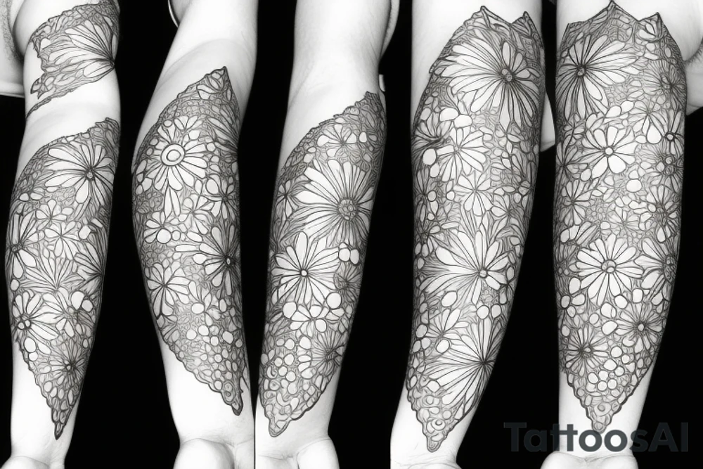 white wildflowers on black backing sleeve tattoo idea