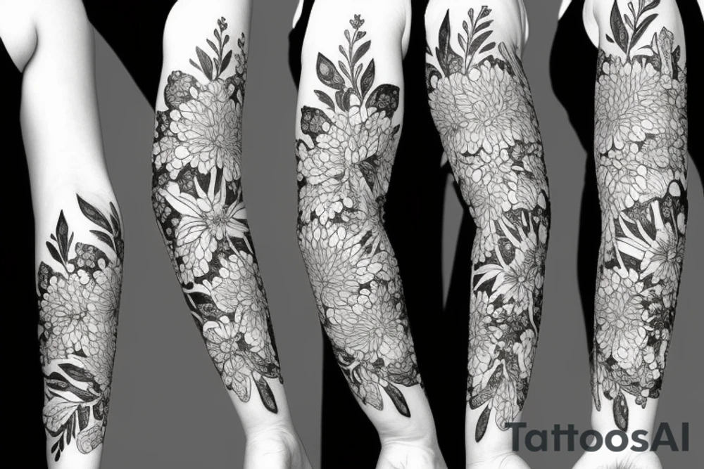 white wildflowers on black backing sleeve tattoo idea