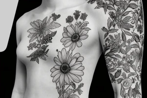 white wildflowers on black backing sleeve tattoo idea
