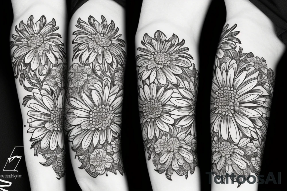 white wchrysanthemums on black backing sleeve tattoo idea