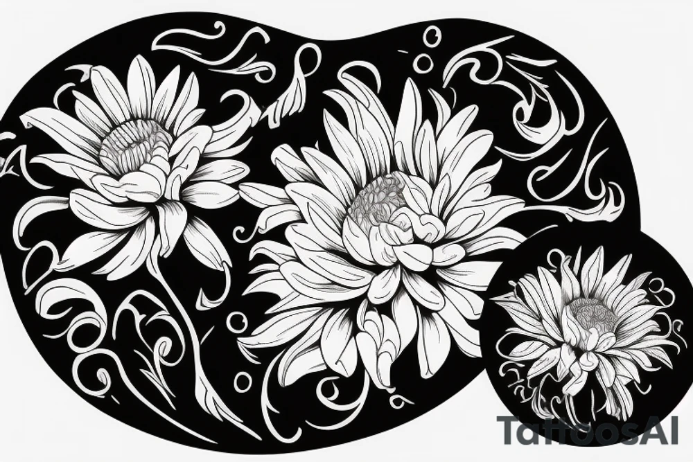 white wchrysanthemums on black backing sleeve tattoo idea