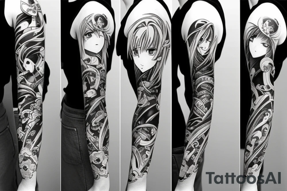 anime 
black backing 
sleeve tattoo idea
