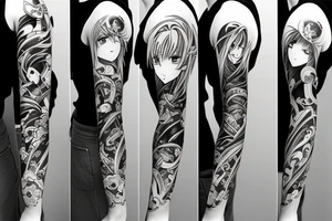 anime 
black backing 
sleeve tattoo idea