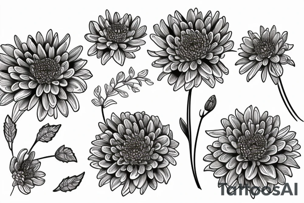 chrysanthemums
black backing 
sleeve tattoo idea
