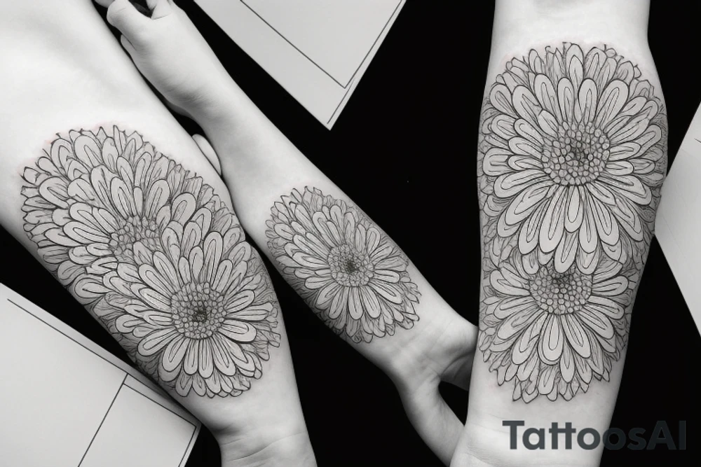 chrysanthemums
black backing 
sleeve tattoo idea