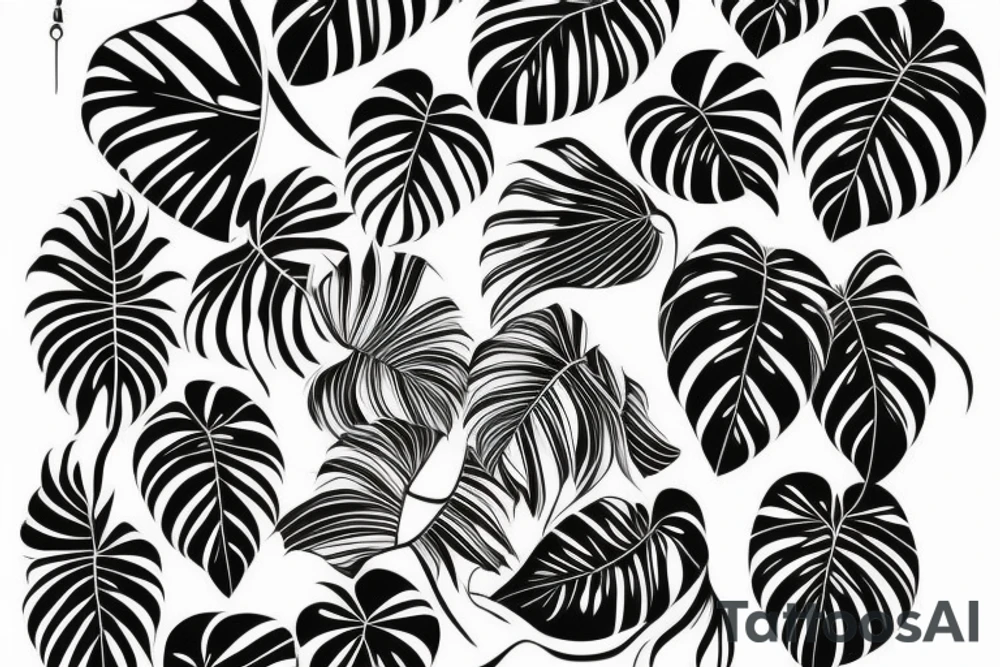 monstera leaves
black fond
sleeve tattoo idea