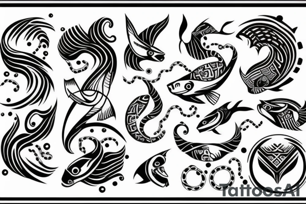 pisces symbol with tribal tattoo idea