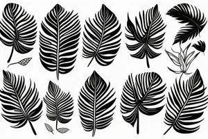 black background monstera leaves frangipani flowers sleeve tattoo idea