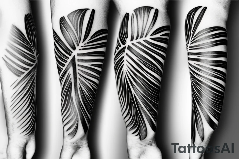 black background monstera leaves frangipani flowers sleeve tattoo idea