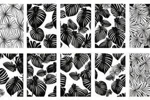 black background monstera leaves frangipani flowers sleeve tattoo idea