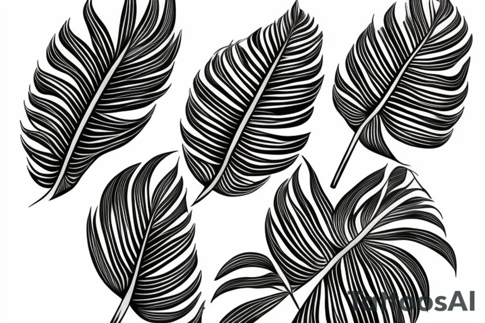 black background monstera leaves frangipani flowers sleeve tattoo idea