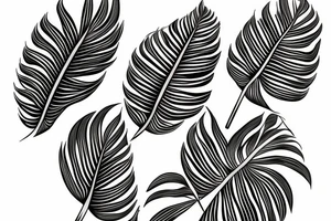 black background monstera leaves frangipani flowers sleeve tattoo idea