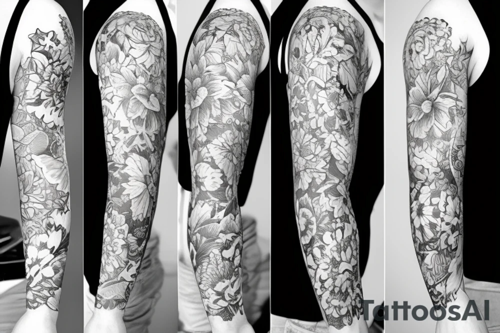 sleeve big flowers tattoo idea